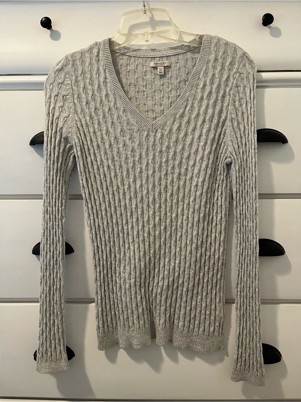 Sonoma Light Gray Cable Knit V-Neck Sweater Size S